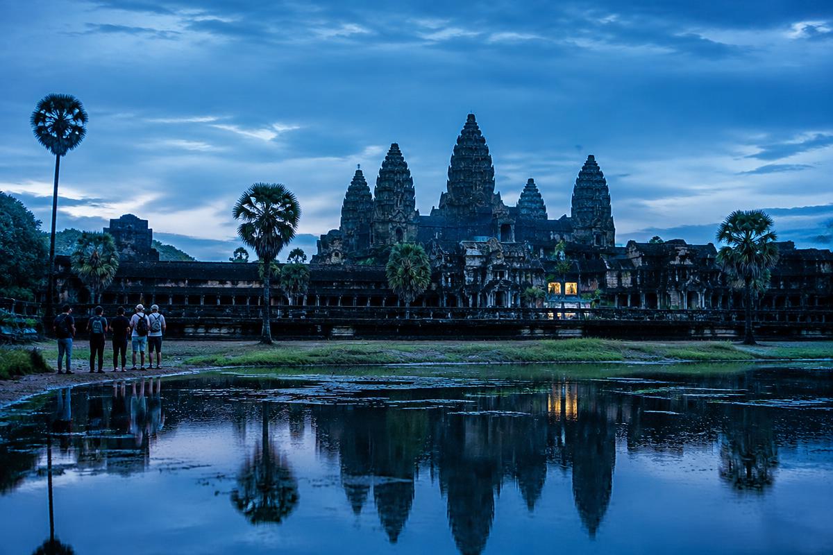 Small group at Angkor Wat at blue hour